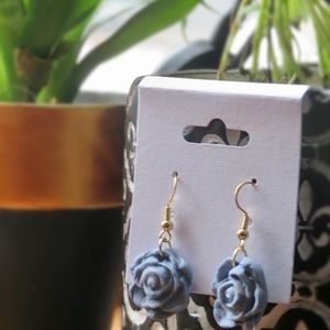 Handmade polymer clay blue rose earrings